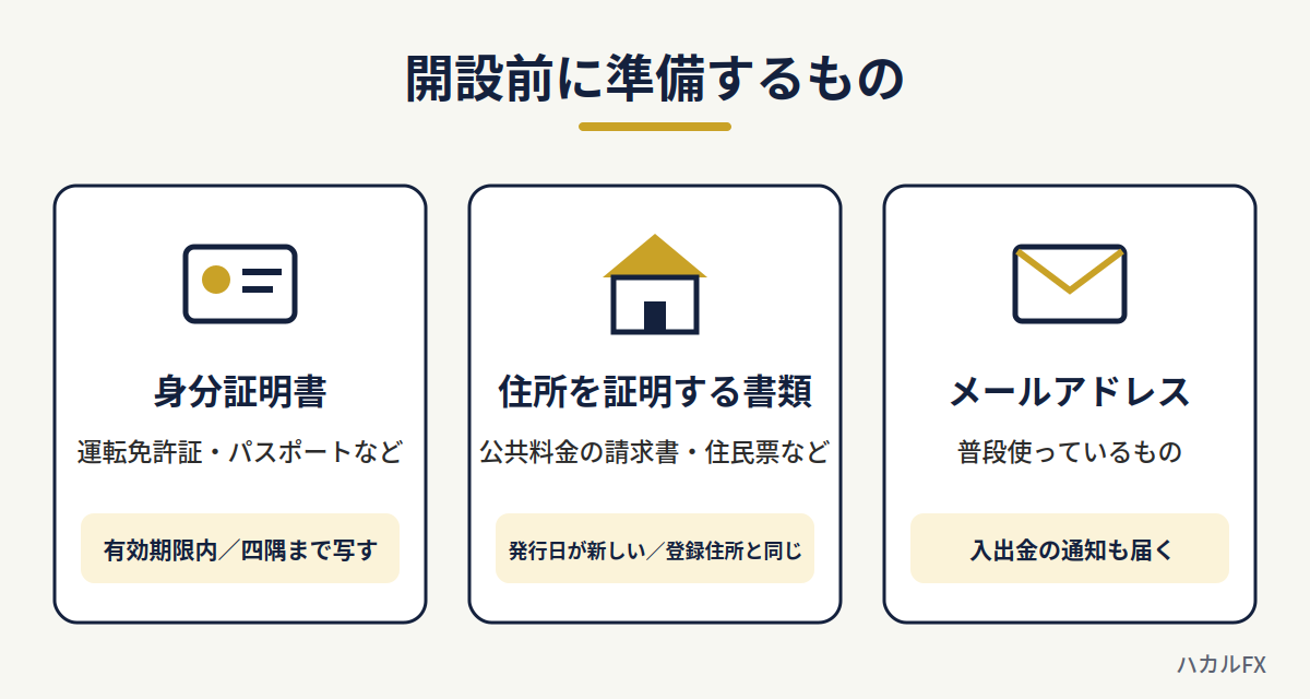 XSの口座開設前に準備するもの（身分証明書・住所を証明する書類・メールアドレス）